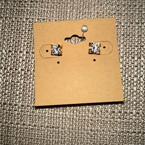 Gold Cubic Zirconia Solitaire Earrings, NEW